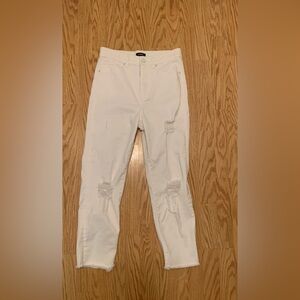 Express White Ripped High-Rise Mom Jeans